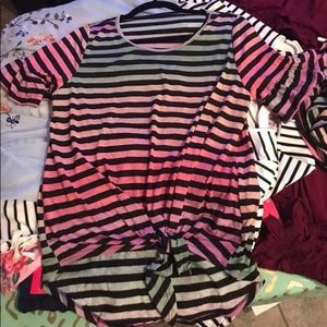 Striped tie front blouse